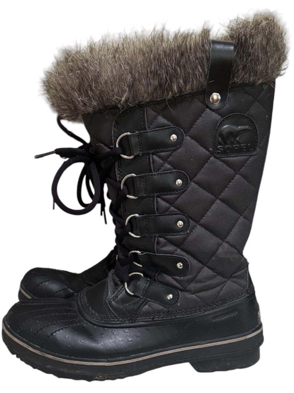 Sorel Tofino II Black Quilted Lace-Up Winter Boots with Faux Fur - 9